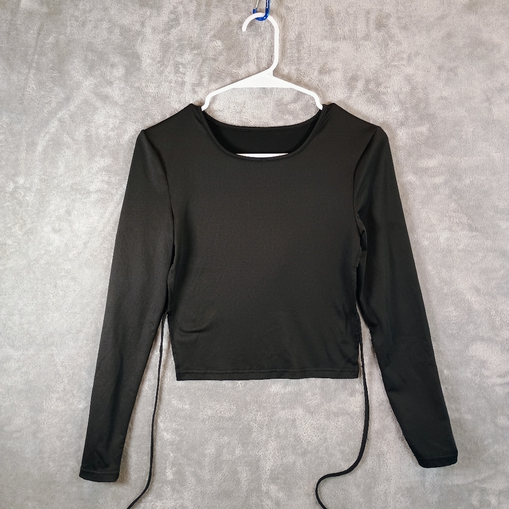 Shein Stylish Tie Back Black Long Sleeve Juniors Top Small